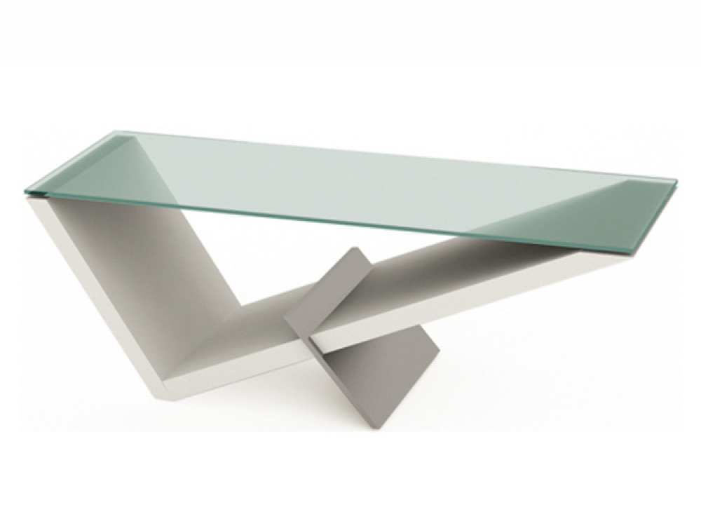 Gerrit White & Clear Glass Triangular Coffee Table
